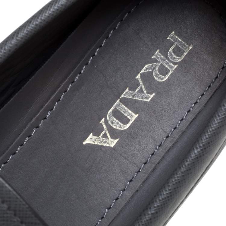 Pre Owned Prada Grey Leather Slip On  Loafers Size 41