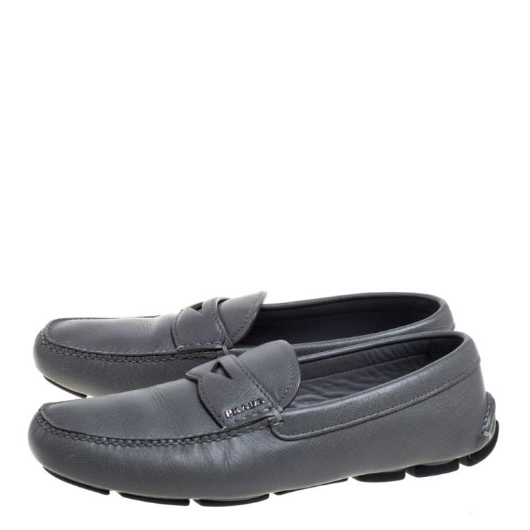 Pre Owned Prada Grey Leather Slip On  Loafers Size 41