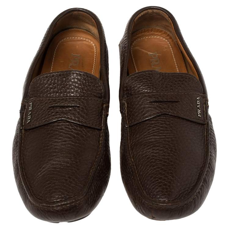 Pre Owned Prada Brown Leather Penny Loafers Size 42