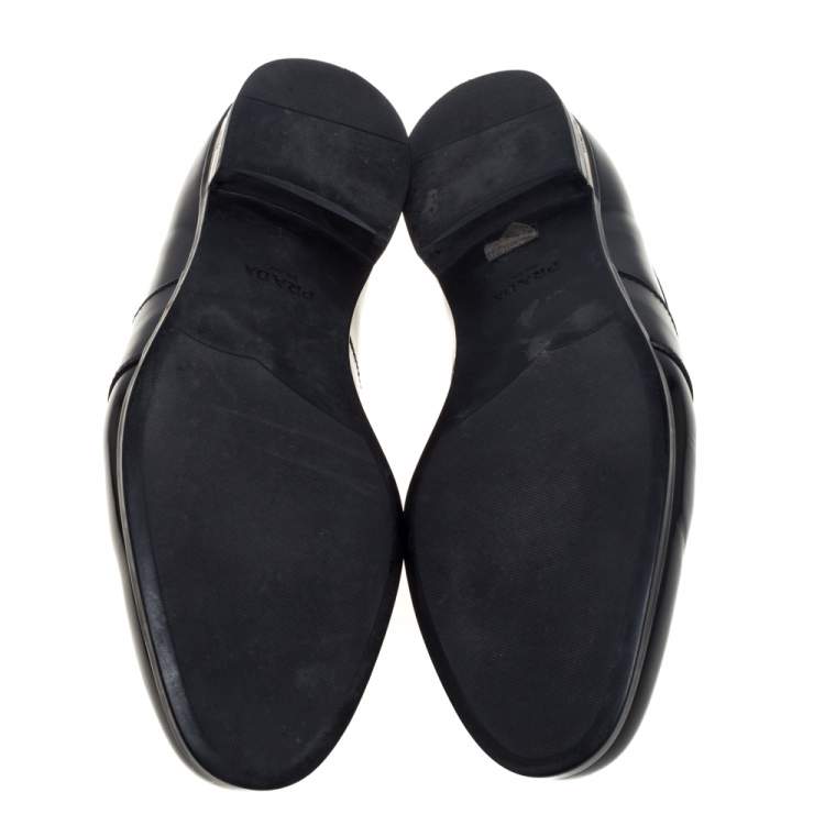 Pre Owned Prada Black Leather Slip On Penny Loafers Size 41.5 