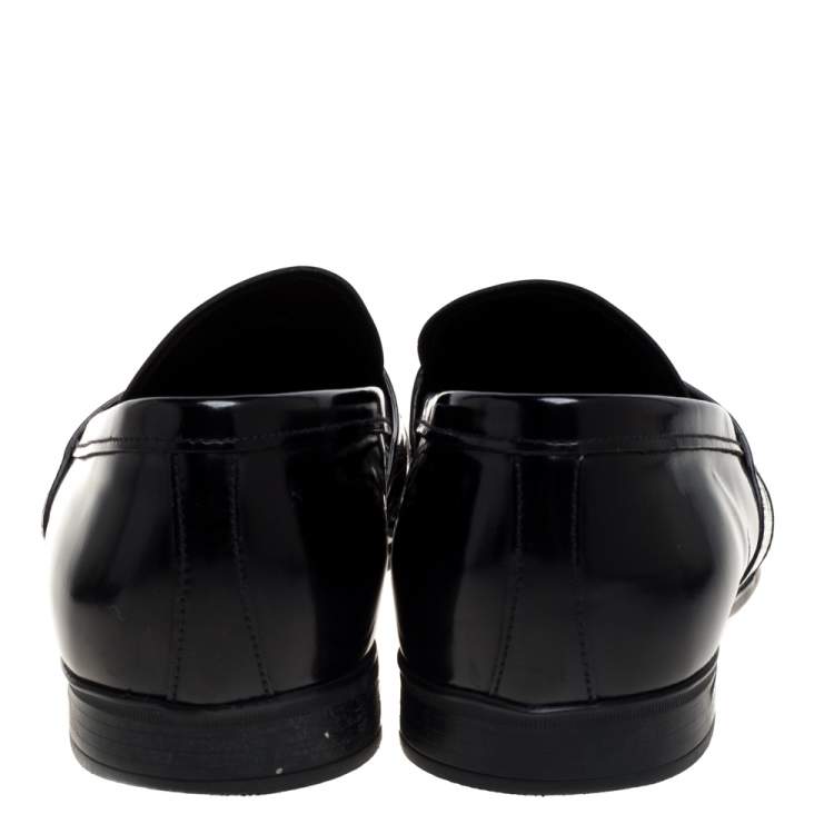 Pre Owned Prada Black Leather Slip On Penny Loafers Size 41.5 