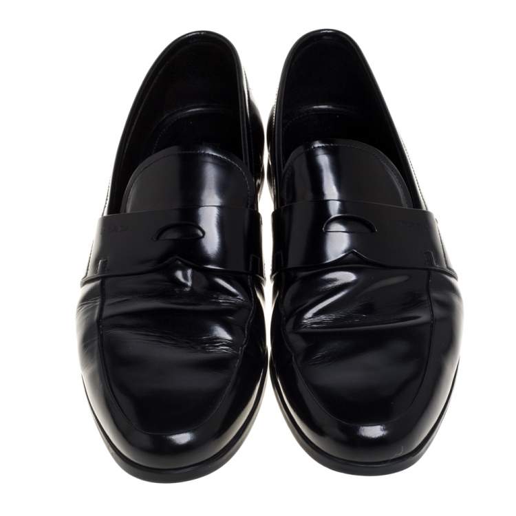 Pre Owned Prada Black Leather Slip On Penny Loafers Size 41.5 