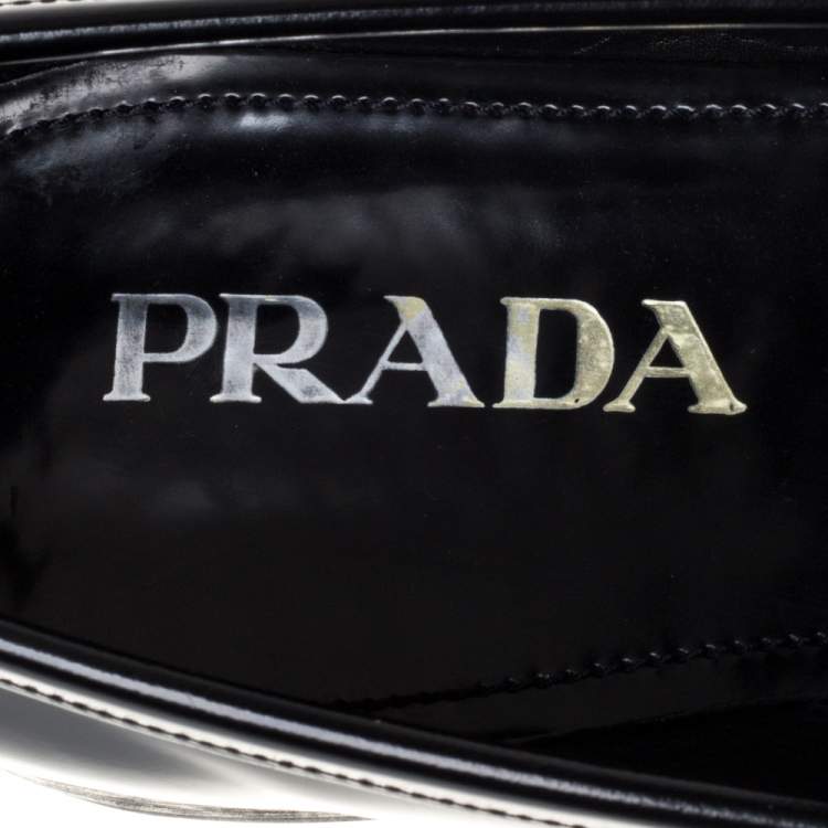 Pre Owned Prada Black Leather Slip On Penny Loafers Size 41.5 