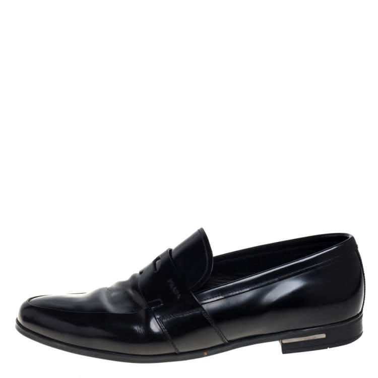 Pre Owned Prada Black Leather Slip On Penny Loafers Size 41.5 