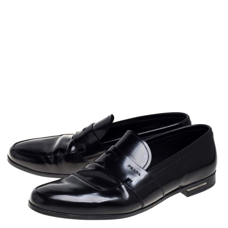 Pre Owned Prada Black Leather Slip On Penny Loafers Size 41.5 