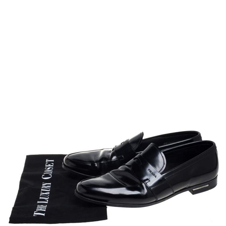 Pre Owned Prada Black Leather Slip On Penny Loafers Size 41.5 
