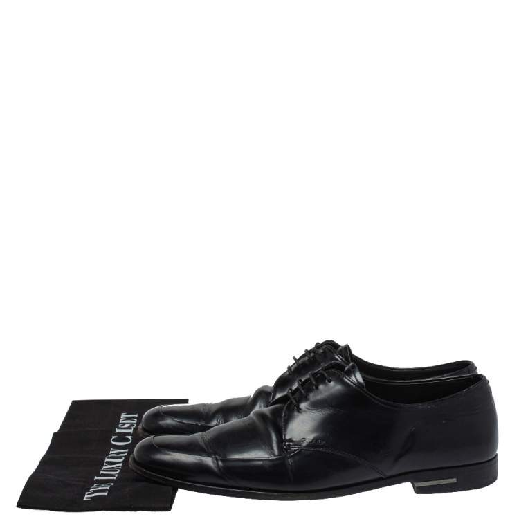 Pre Owned Prada Black Leather Lace Up Derby Size 43