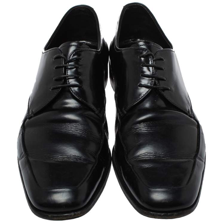 Pre Owned Prada Black Leather Lace Up Derby Size 43