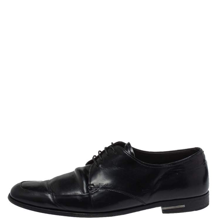Pre Owned Prada Black Leather Lace Up Derby Size 43