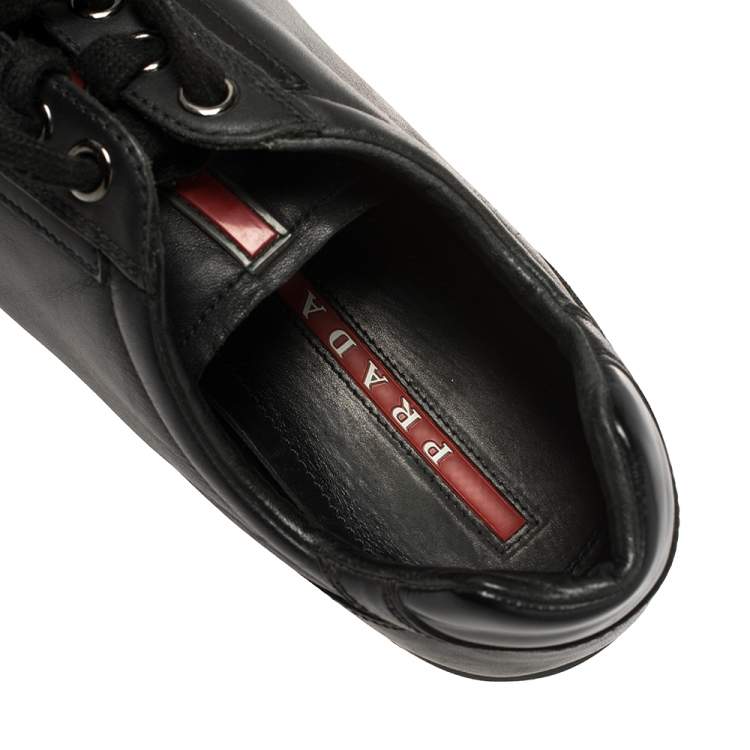 Pre Owned Prada Sports Black Leather Low Top Sneakers Size 44