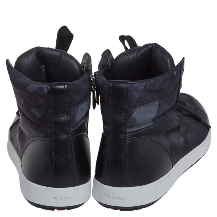Pre Owned Prada Black Camouflage Canvas And Leather High Top Sneakers Size 43