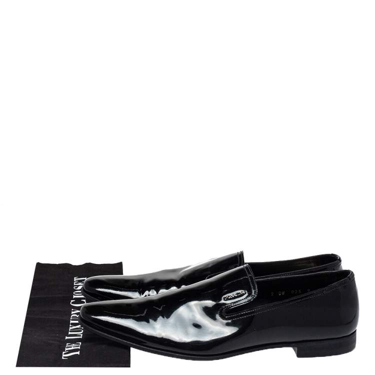 Pre Owned Prada Black Patent Leather Smoking Slippers Size 43