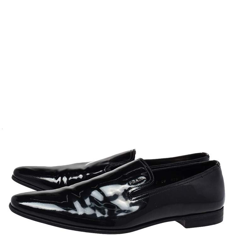 Pre Owned Prada Black Patent Leather Smoking Slippers Size 43