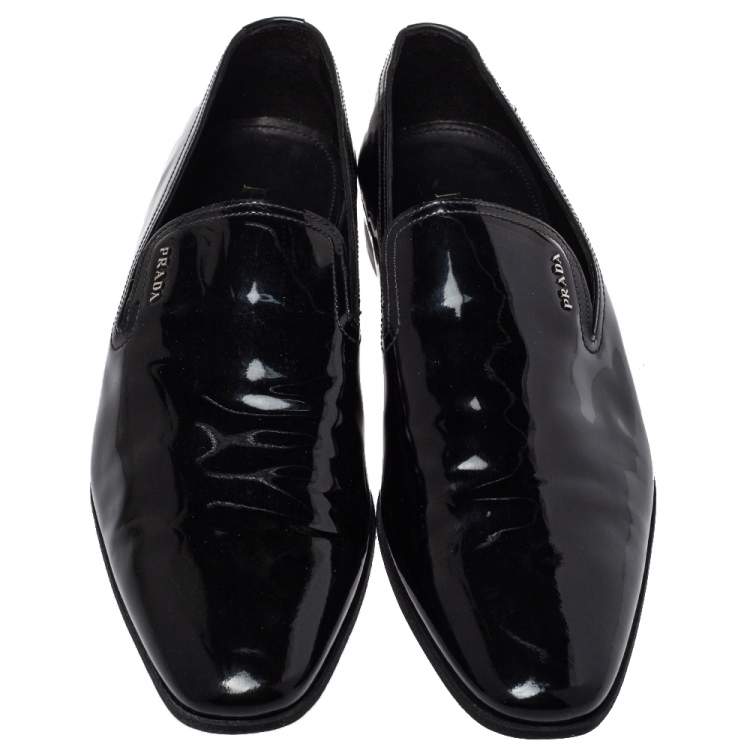 Pre Owned Prada Black Patent Leather Smoking Slippers Size 43