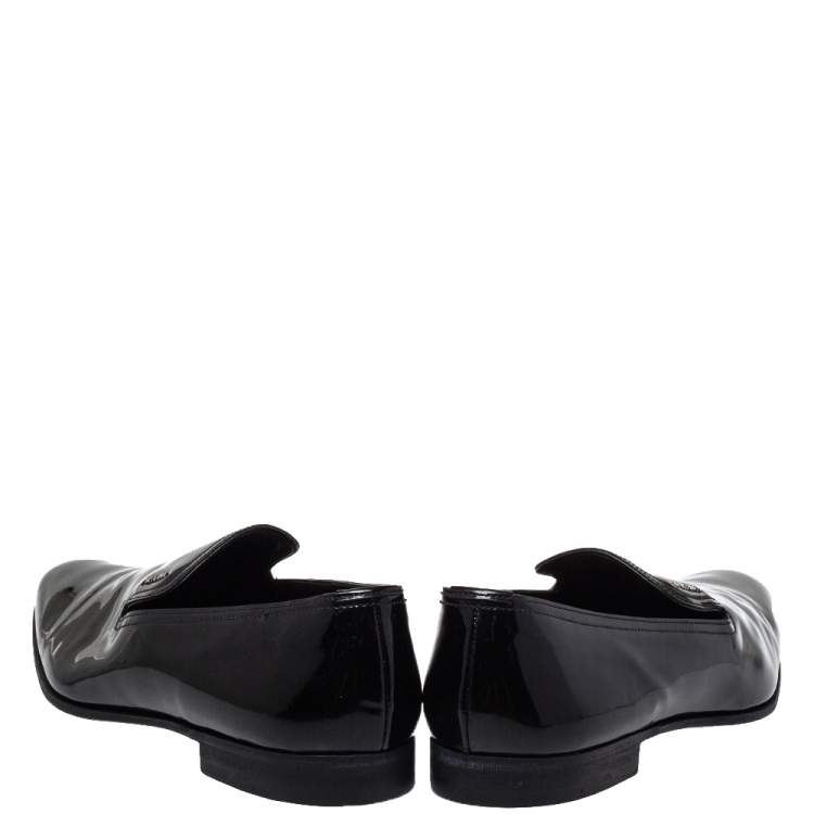 Pre Owned Prada Black Patent Leather Smoking Slippers Size 43
