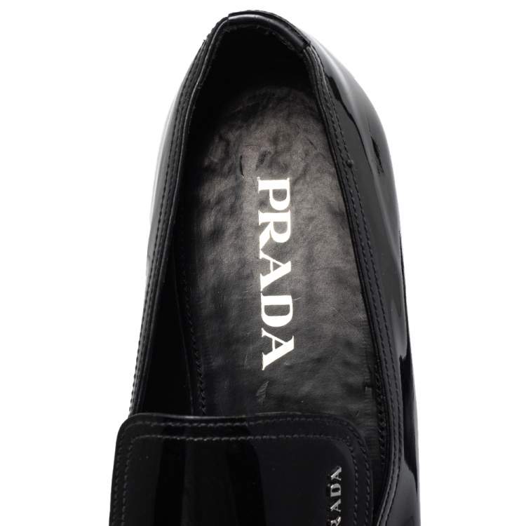 Pre Owned Prada Black Patent Leather Smoking Slippers Size 43