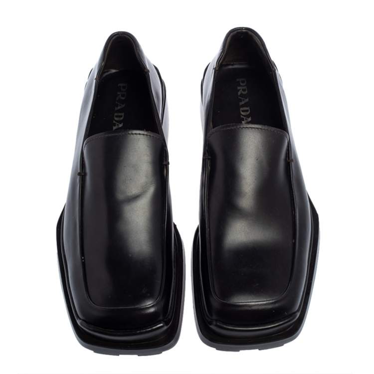 Pre Owned Prada Black Leather Platform Loafers Size 42