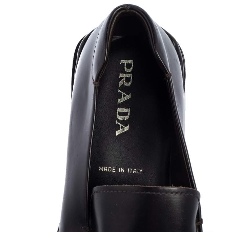 Pre Owned Prada Black Leather Platform Loafers Size 42