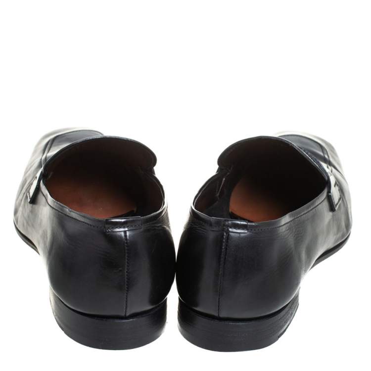 Pre Owned Prada Black Leather Penny Sip On Loafers Size 43