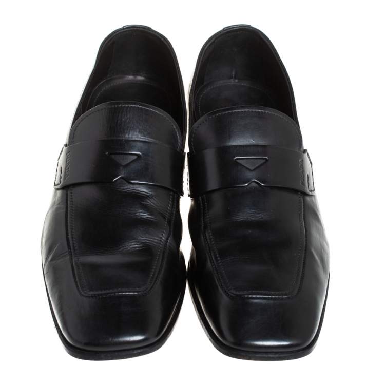 Pre Owned Prada Black Leather Penny Sip On Loafers Size 43