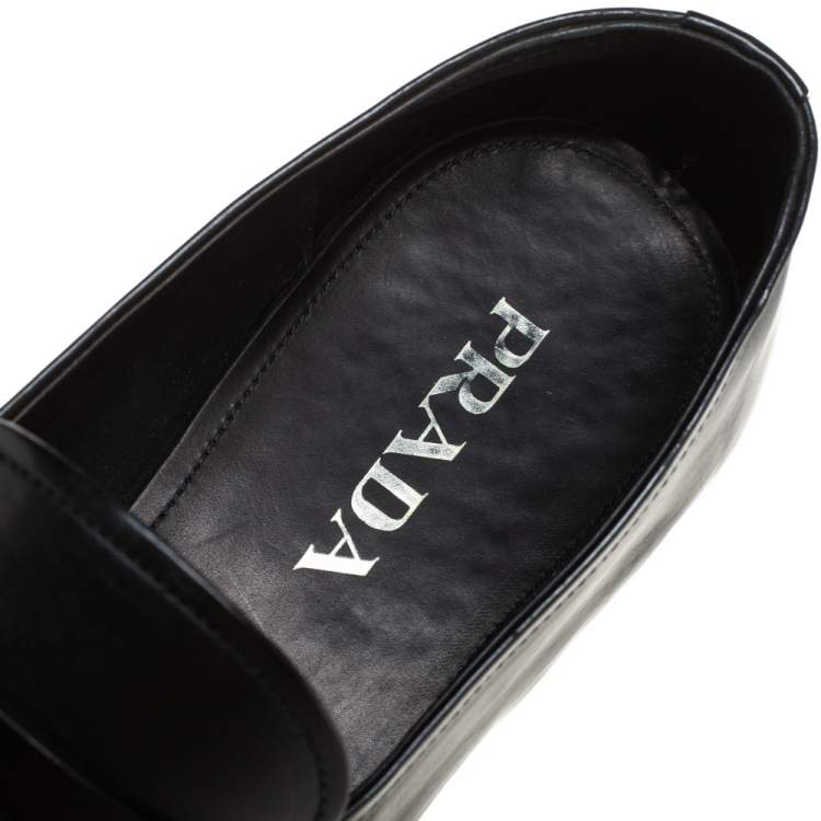 Pre Owned Prada Black Leather Penny Sip On Loafers Size 43