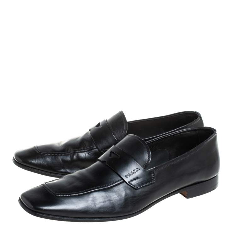 Pre Owned Prada Black Leather Penny Sip On Loafers Size 43