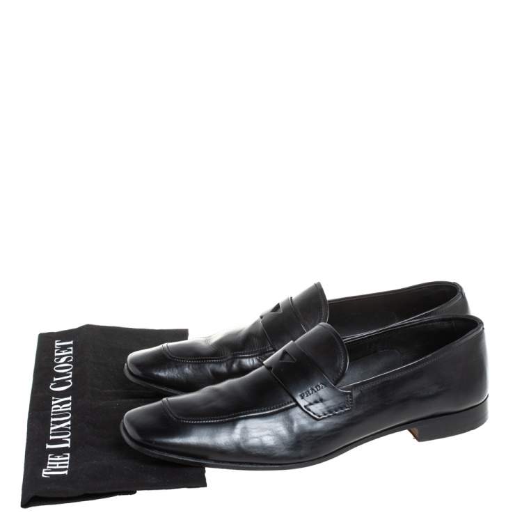 Pre Owned Prada Black Leather Penny Sip On Loafers Size 43