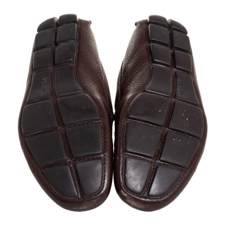 Pre Owned Prada Brown Leather Slip On Loafers Size 41.5