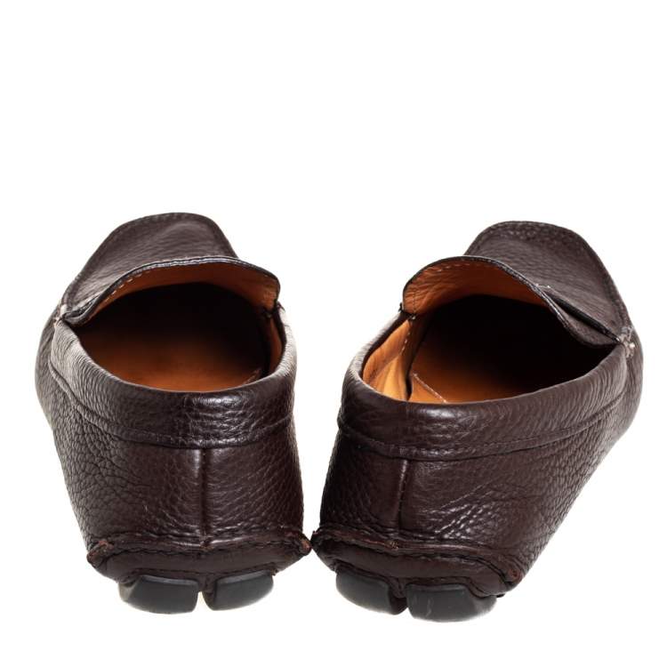 Pre Owned Prada Brown Leather Slip On Loafers Size 41.5