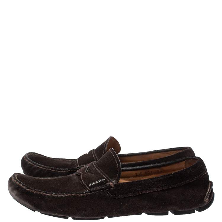 Pre Owned Prada Brown Suede Penny Slip On Loafers Size 43.5