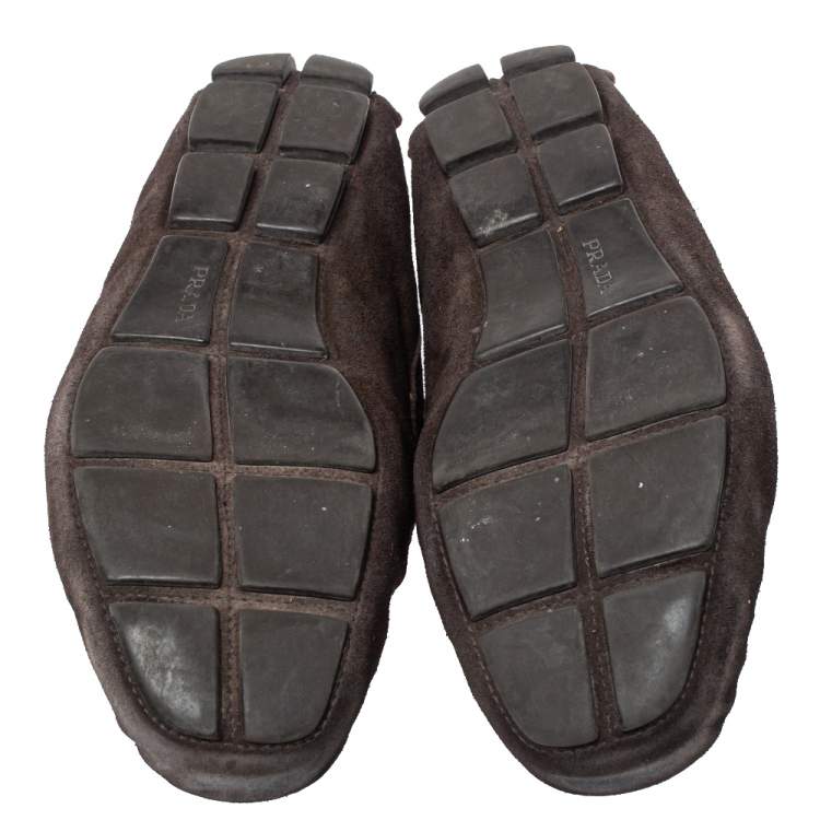 Pre Owned Prada Brown Suede Penny Slip On Loafers Size 43.5