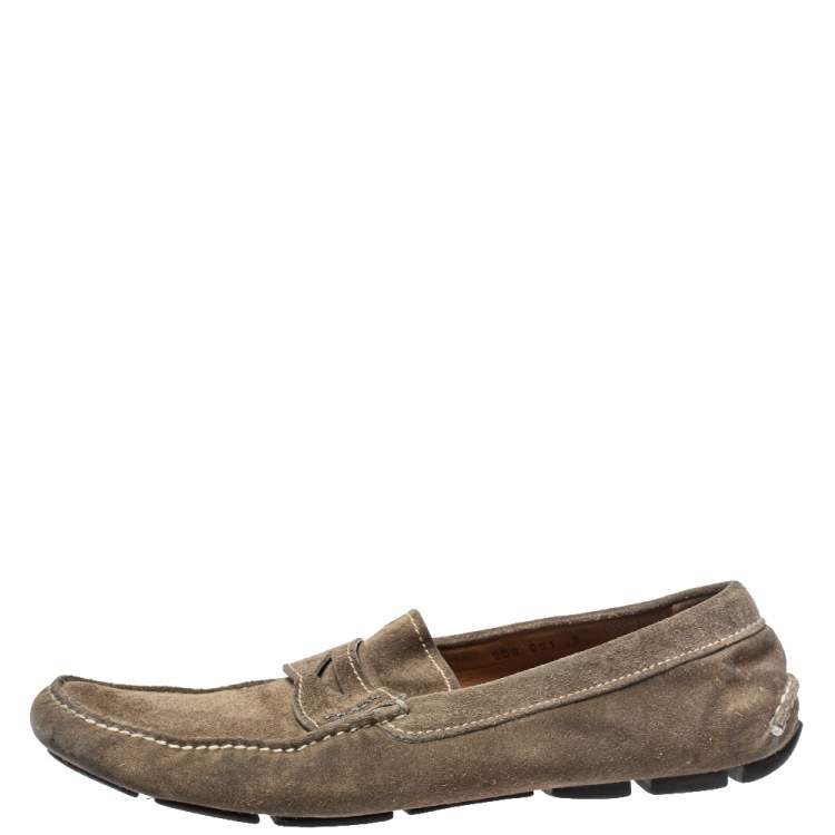 مملوكة مسبقًا Prada Olive Green Suede Penny Slip On Loafers Size 43