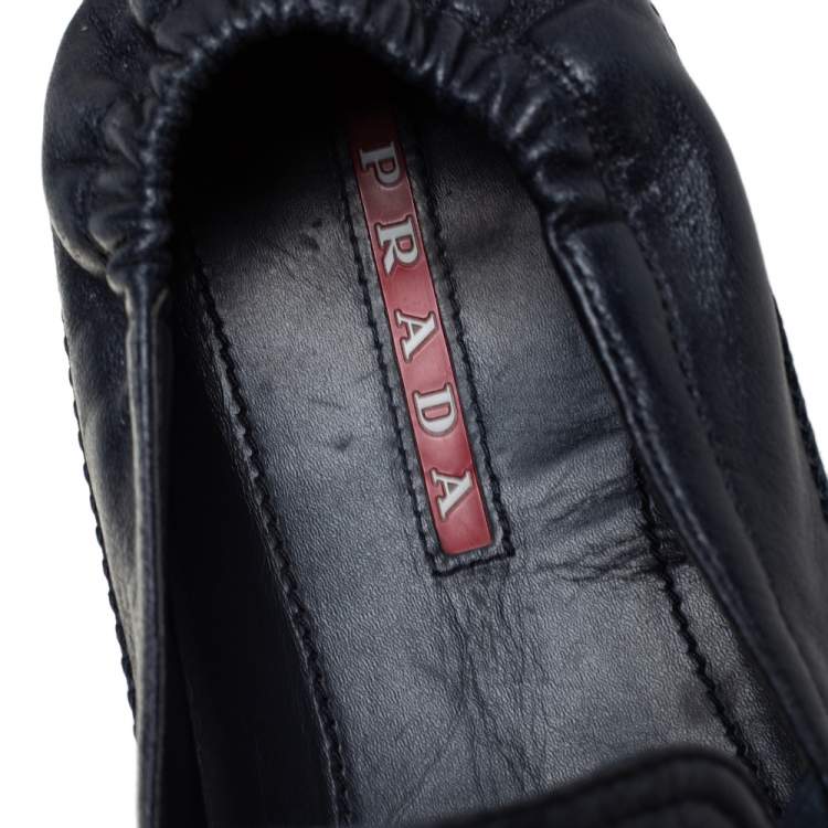 Pre Owned Prada Blue Leather Slip On Sneakers Size 43.5