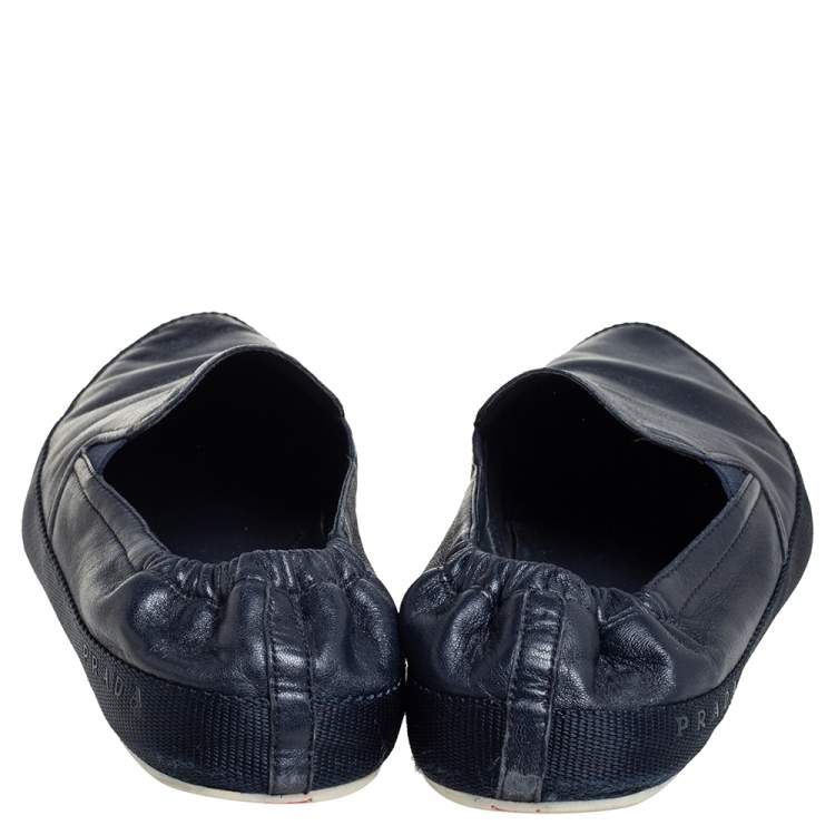 Pre Owned Prada Blue Leather Slip On Sneakers Size 43.5
