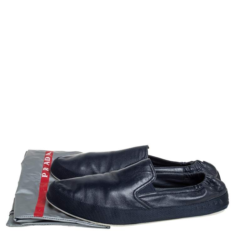 Pre Owned Prada Blue Leather Slip On Sneakers Size 43.5