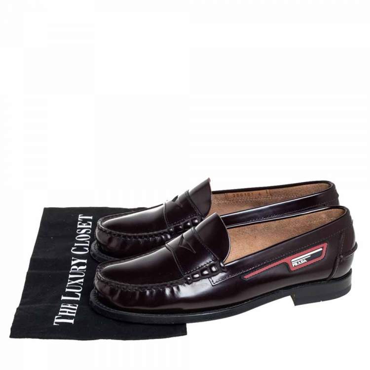 Pre Owned Prada Burgundy Leather Penny Slip On Loafers Size 40