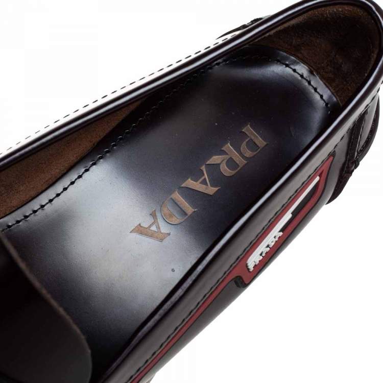Pre Owned Prada Burgundy Leather Penny Slip On Loafers Size 40