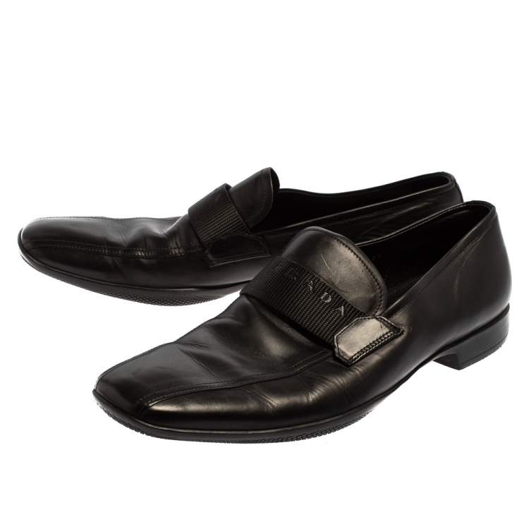 Pre Owned Prada Black Leather Slip On Loafers Size 42.5