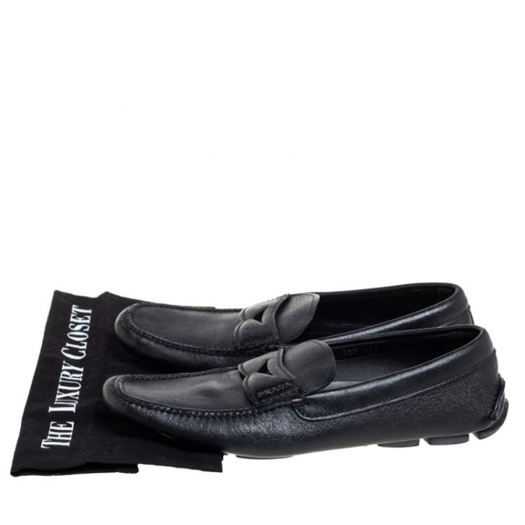 Pre Owned Prada Black Leather Driving Loafers Slze 42