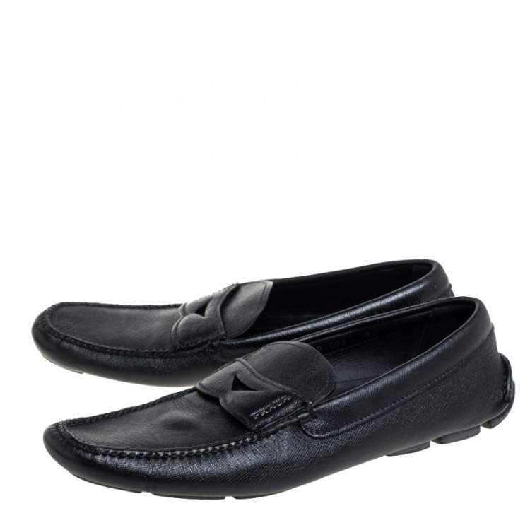 Pre Owned Prada Black Leather Driving Loafers Slze 42