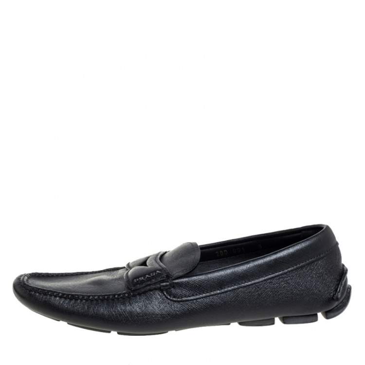 Pre Owned Prada Black Leather Driving Loafers Slze 42