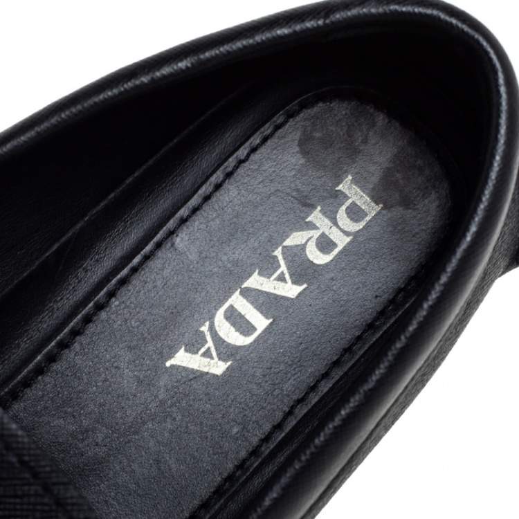 Pre Owned Prada Black Leather Driving Loafers Slze 42