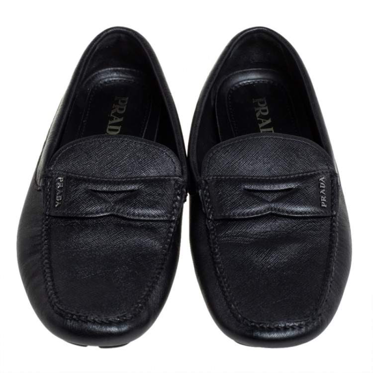 Pre Owned Prada Black Leather Driving Loafers Slze 42