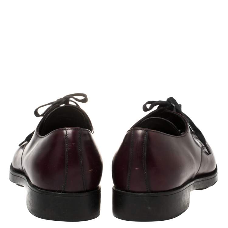 Pre Owned Prada Burgundy Leather Lace Up Oxfords Size 42