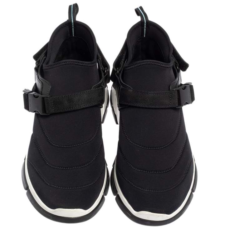 Pre Owned Prada Black Neoprene Buckle Detail Sneakers Size 40