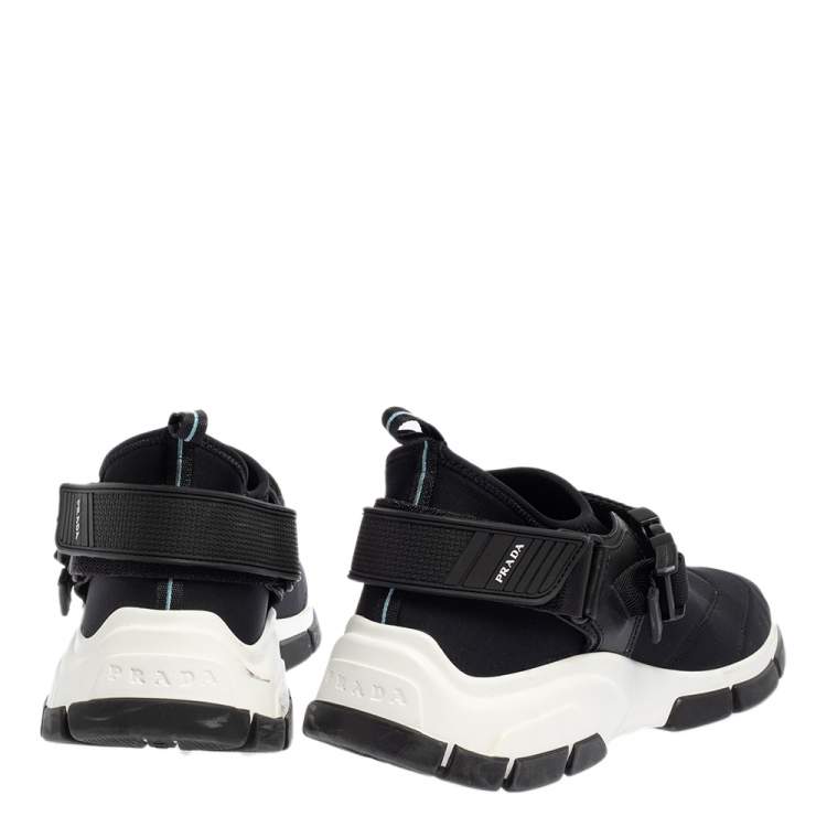 Pre Owned Prada Black Neoprene Buckle Detail Sneakers Size 40