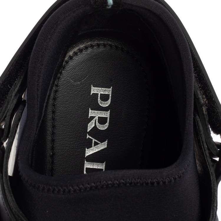 Pre Owned Prada Black Neoprene Buckle Detail Sneakers Size 40
