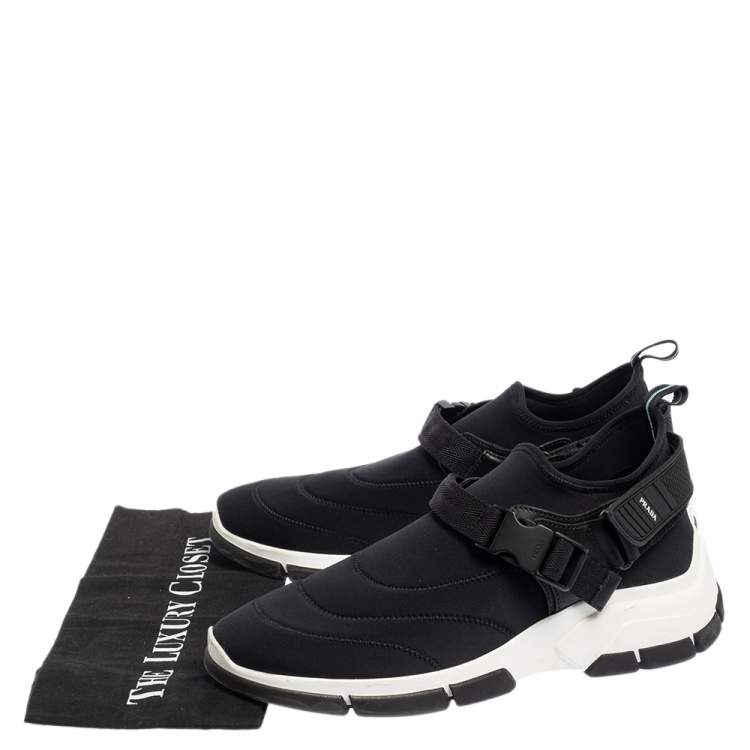 Pre Owned Prada Black Neoprene Buckle Detail Sneakers Size 40