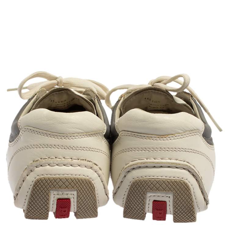 Pre Owned Prada White/Grey Nylon And Leather Low Top Sneakers Size 41.5