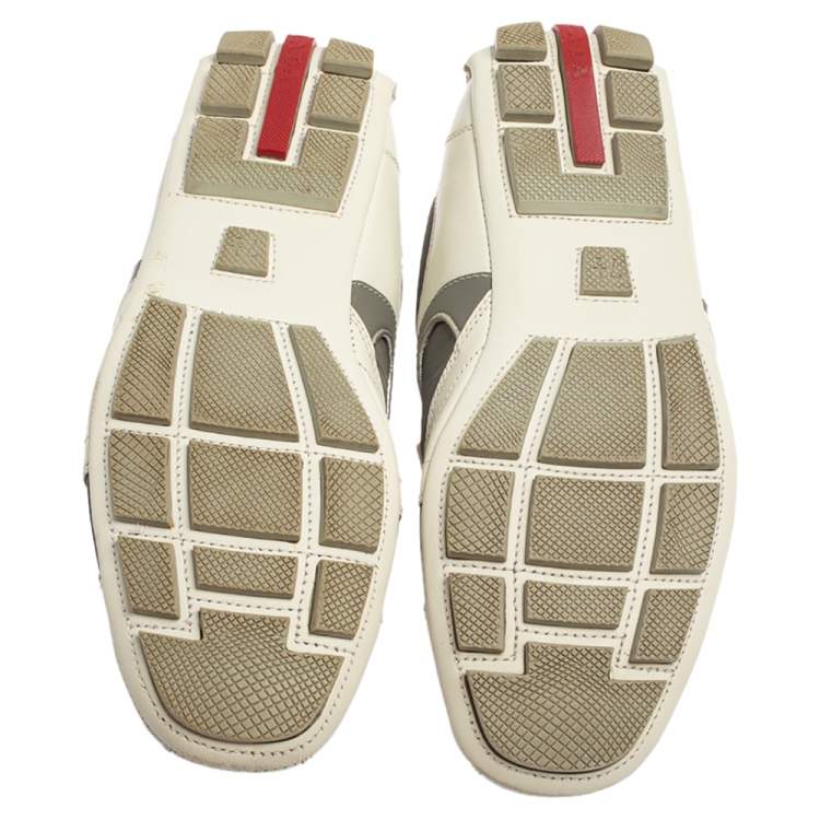 Pre Owned Prada White/Grey Nylon And Leather Low Top Sneakers Size 41.5